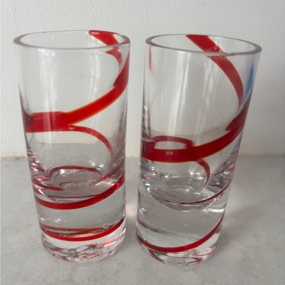 Pier 1 Red Swirl Shot Glasses